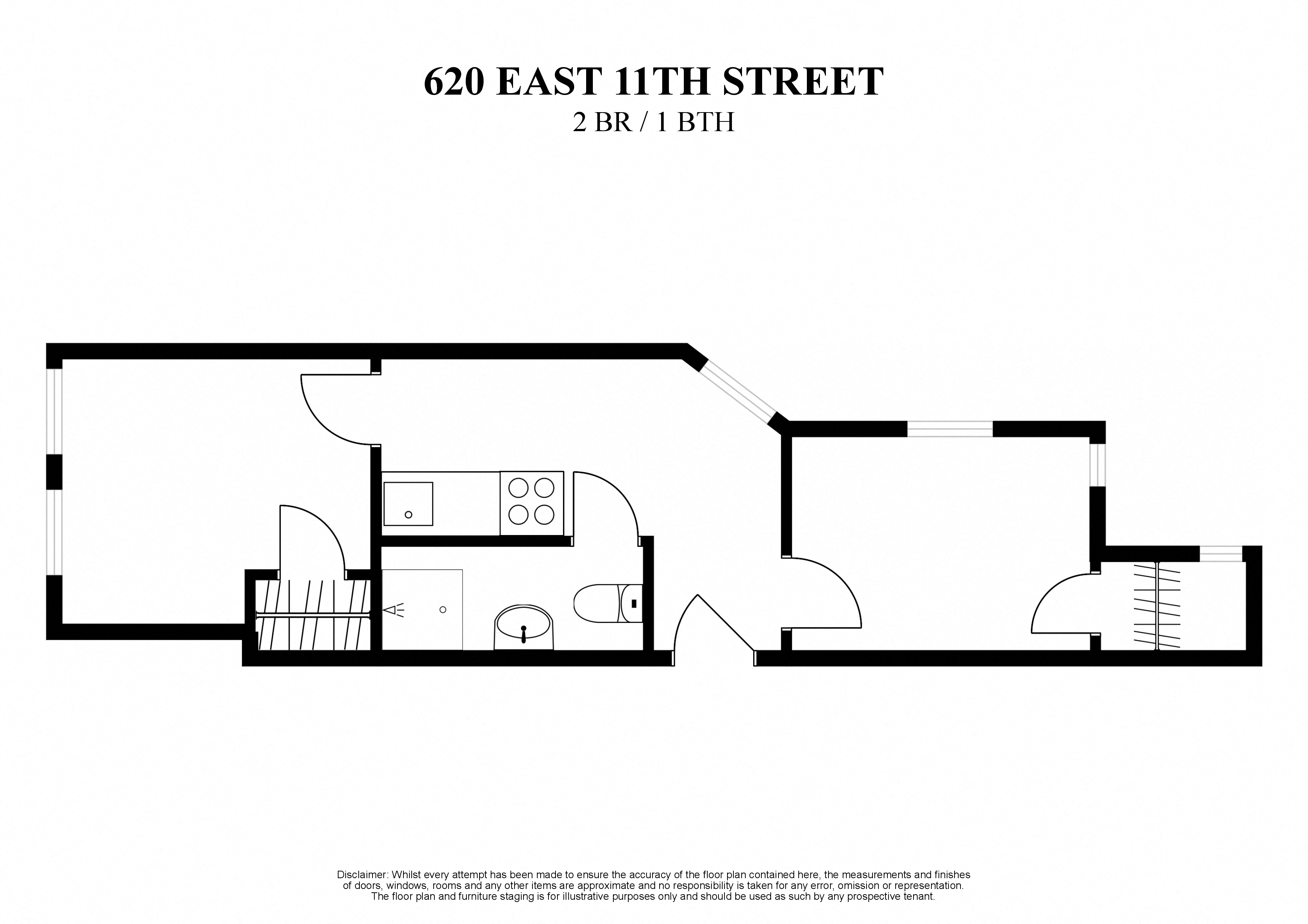 floor plan for 2 bedroom, 1 bathroom at 620 East 11th Street New York